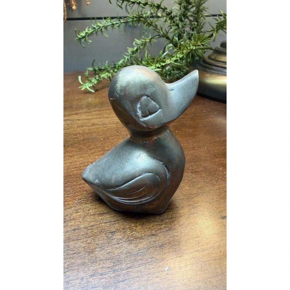 Vintage Small Duck Brass Paperweight Animal Bird Decor MCM